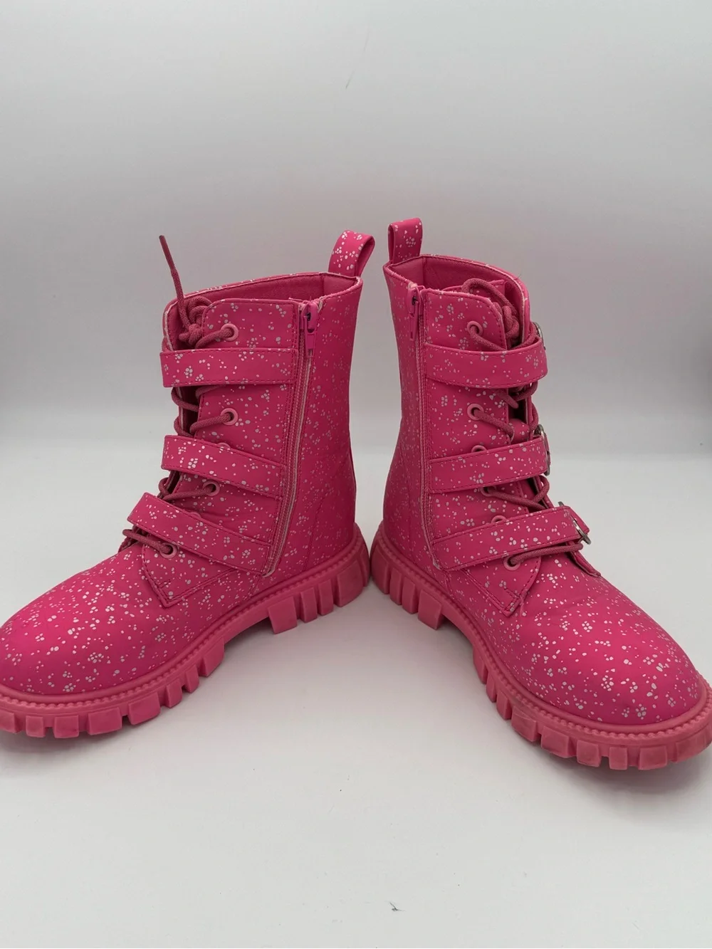 Olivia Miller ‘Love Me’ Pink Heart-Accent Glitter Combat Boots
